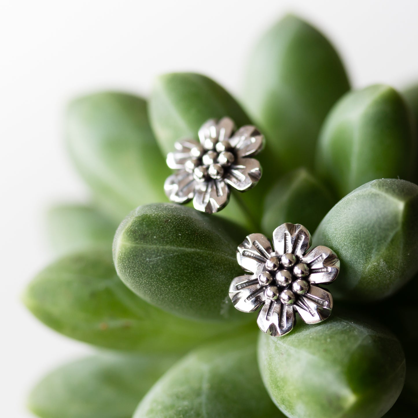 Handmade Flower Stud Earrings, Sterling Silver - jewelry by CookOnStrike