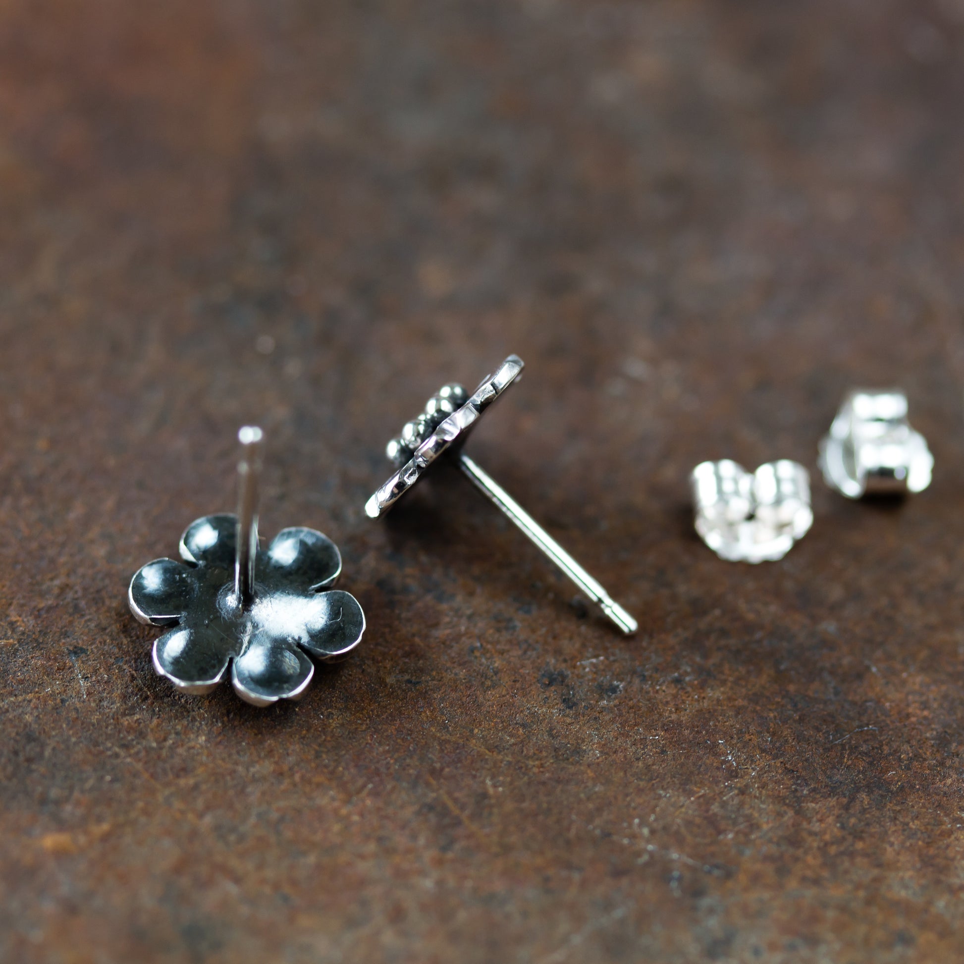 Handmade Flower Stud Earrings, Sterling Silver - jewelry by CookOnStrike