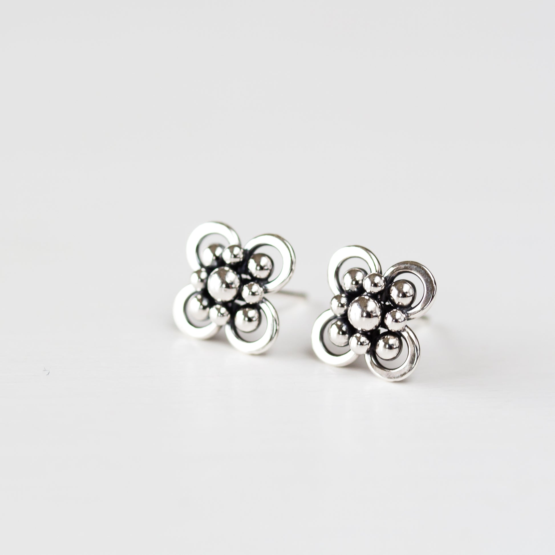 Atomic Arabesque Starburst Flower Stud Earrings, Sterling Silver - jewelry by CookOnStrike