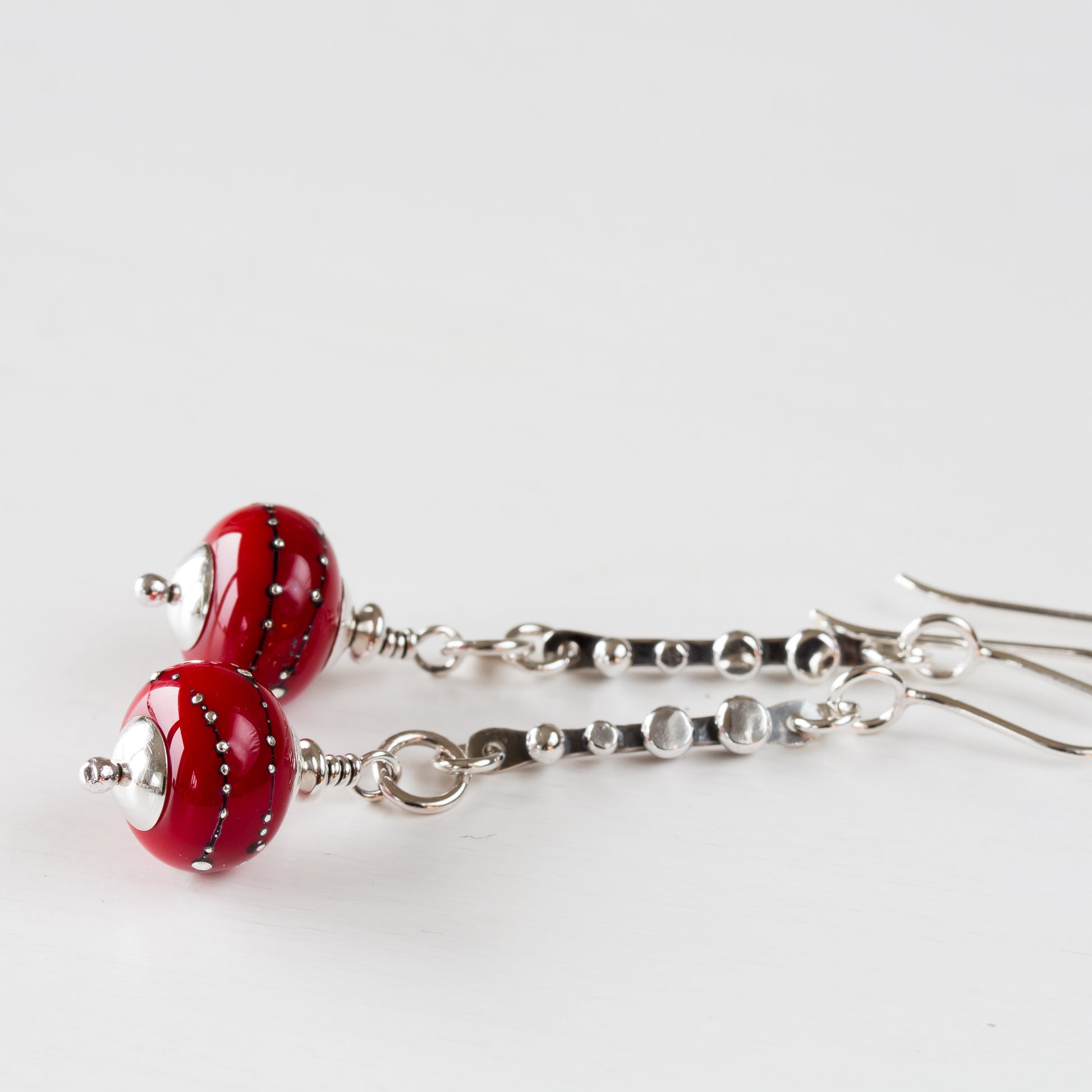 Contemporary Cherry Red Lampwork Earrings, Sterling Silver - jewelry by CookOnStrike
