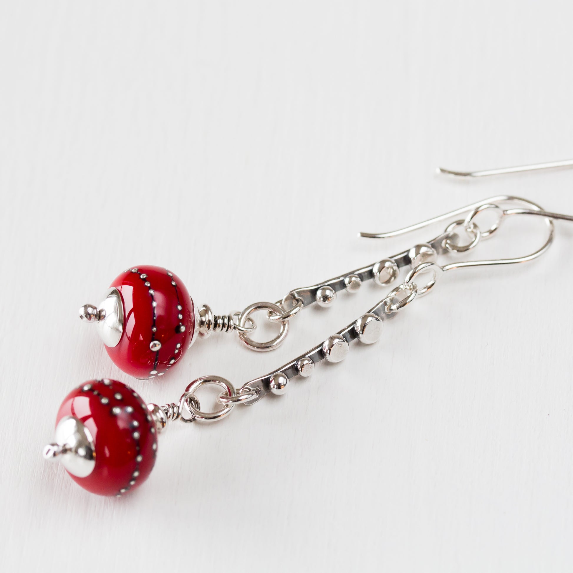 Contemporary Cherry Red Lampwork Earrings, Sterling Silver - jewelry by CookOnStrike
