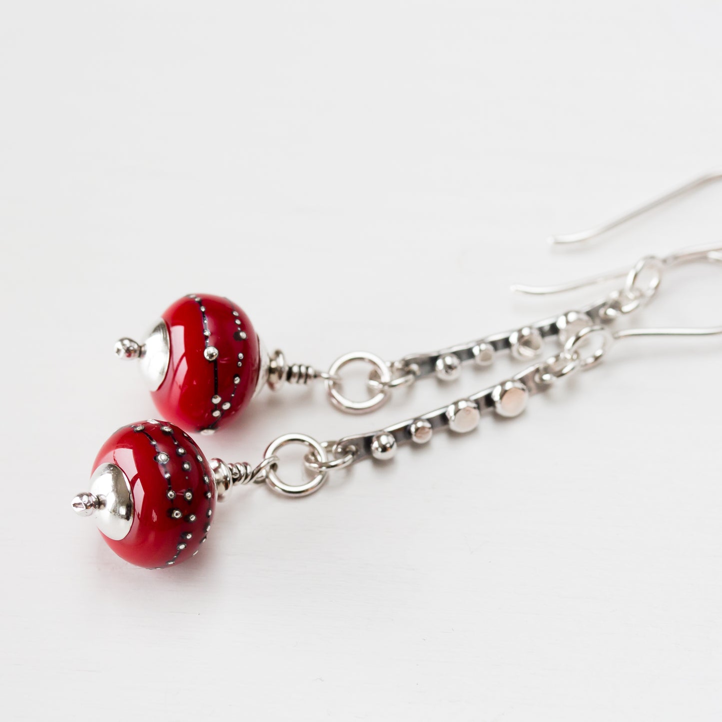 Contemporary Cherry Red Lampwork Earrings, Sterling Silver - jewelry by CookOnStrike