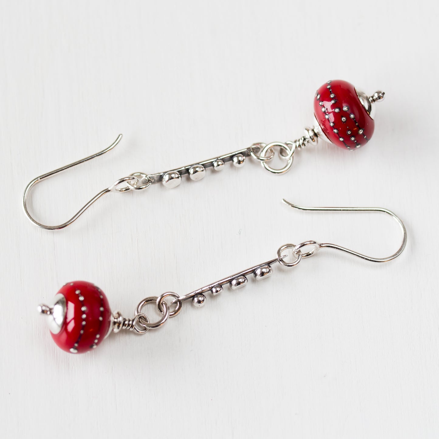 Contemporary Cherry Red Lampwork Earrings, Sterling Silver - jewelry by CookOnStrike