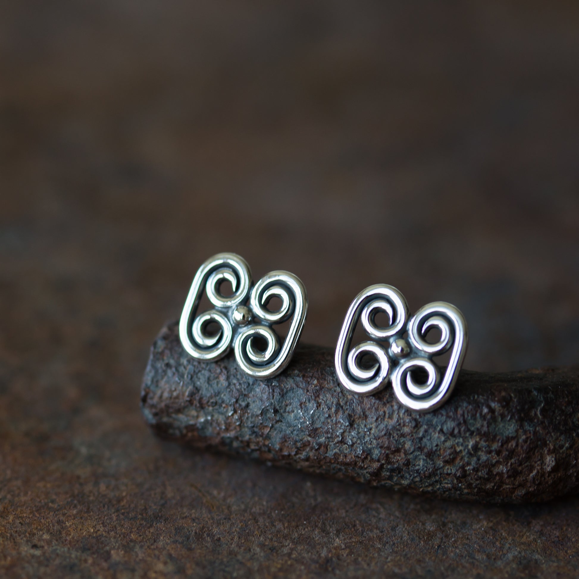 Small Quadruple Spiral Ornament Stud Earrings, Sterling Silver - jewelry by CookOnStrike