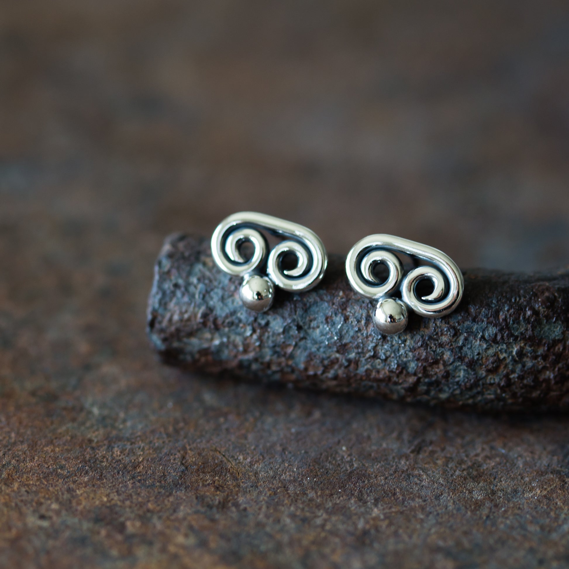 Tiny Double Spiral Stud Earrings, Sterling Silver - jewelry by CookOnStrike