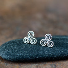 Load image into Gallery viewer, Small Celtic Triskele Earrings, 8mm Triple spiral - jewelry by CookOnStrike