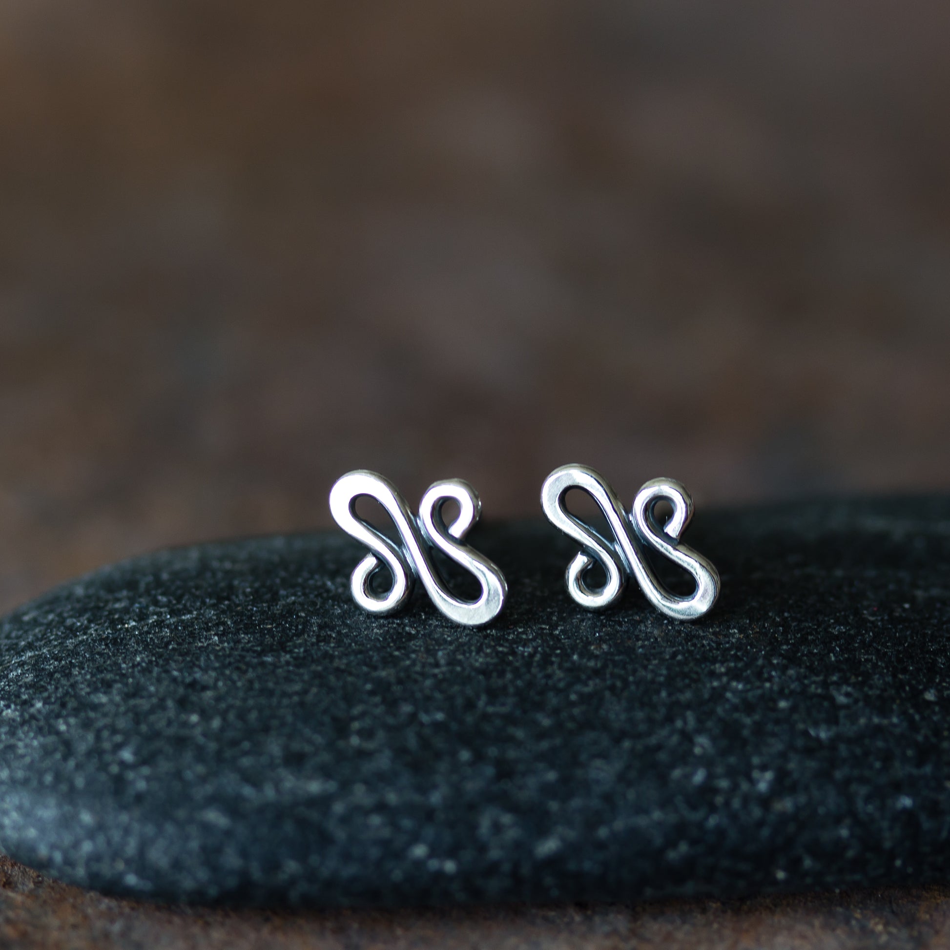 Abstract Tiny Squiggle Stud Earrings, Sterling Silver - jewelry by CookOnStrike