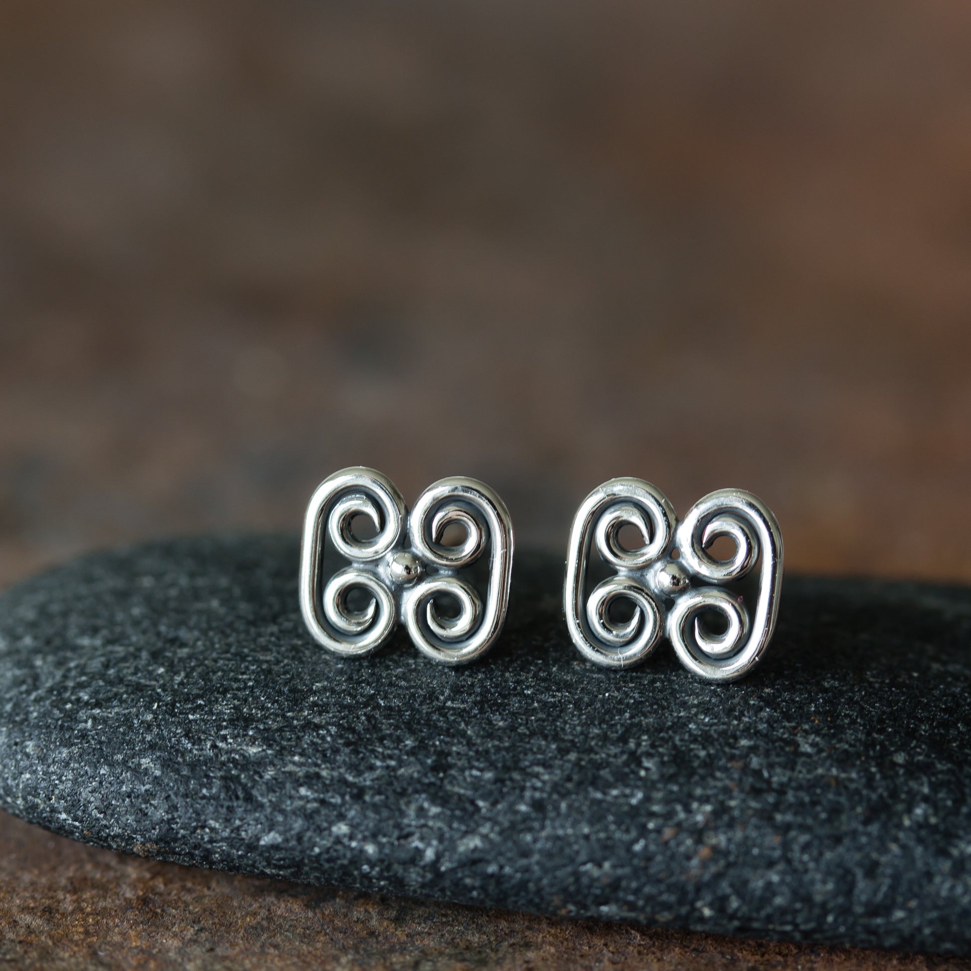 Small Quadruple Spiral Ornament Stud Earrings, Sterling Silver - jewelry by CookOnStrike
