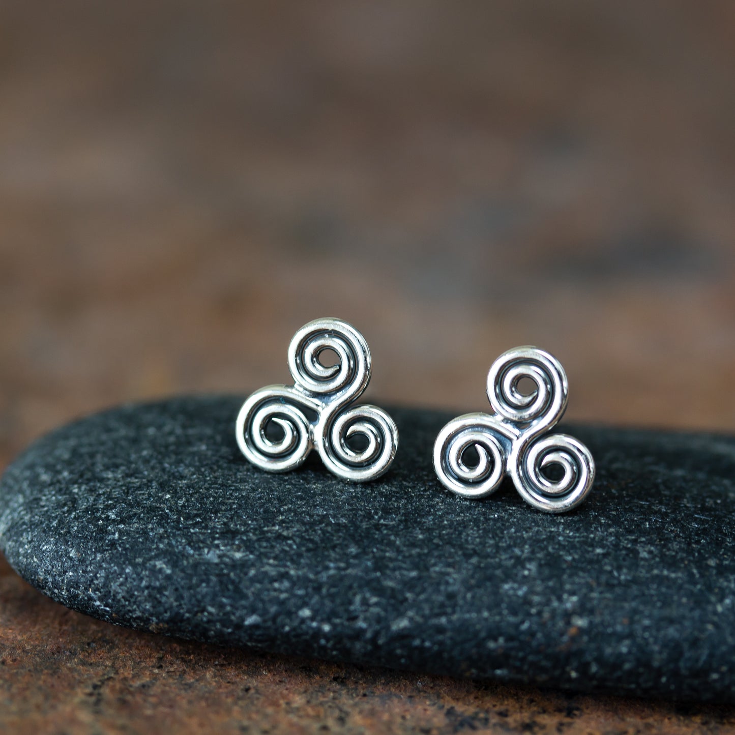 Small Celtic Triskele Earrings, 8mm Triple spiral - jewelry by CookOnStrike