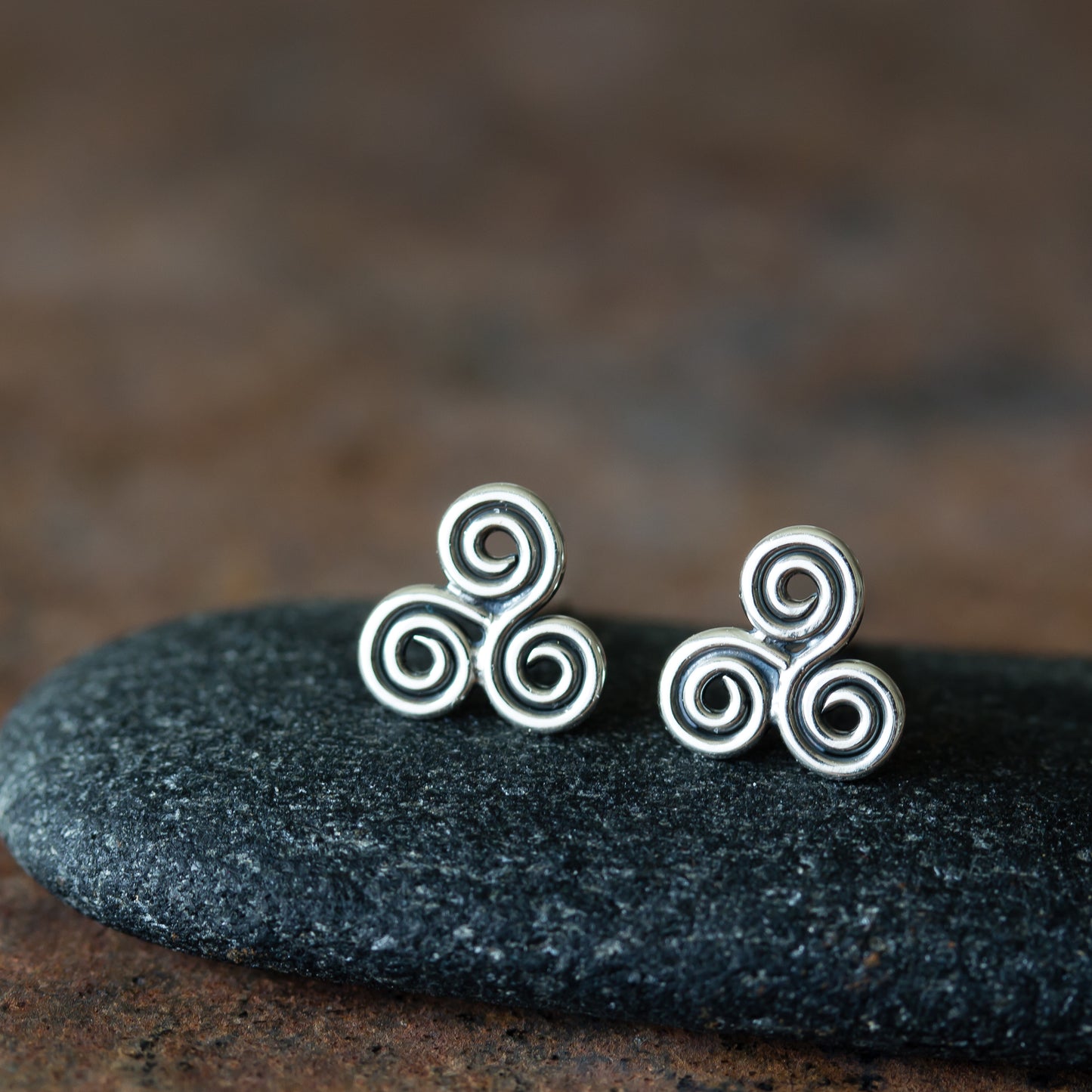 Small Celtic Triskele Earrings, 8mm Triple spiral - jewelry by CookOnStrike