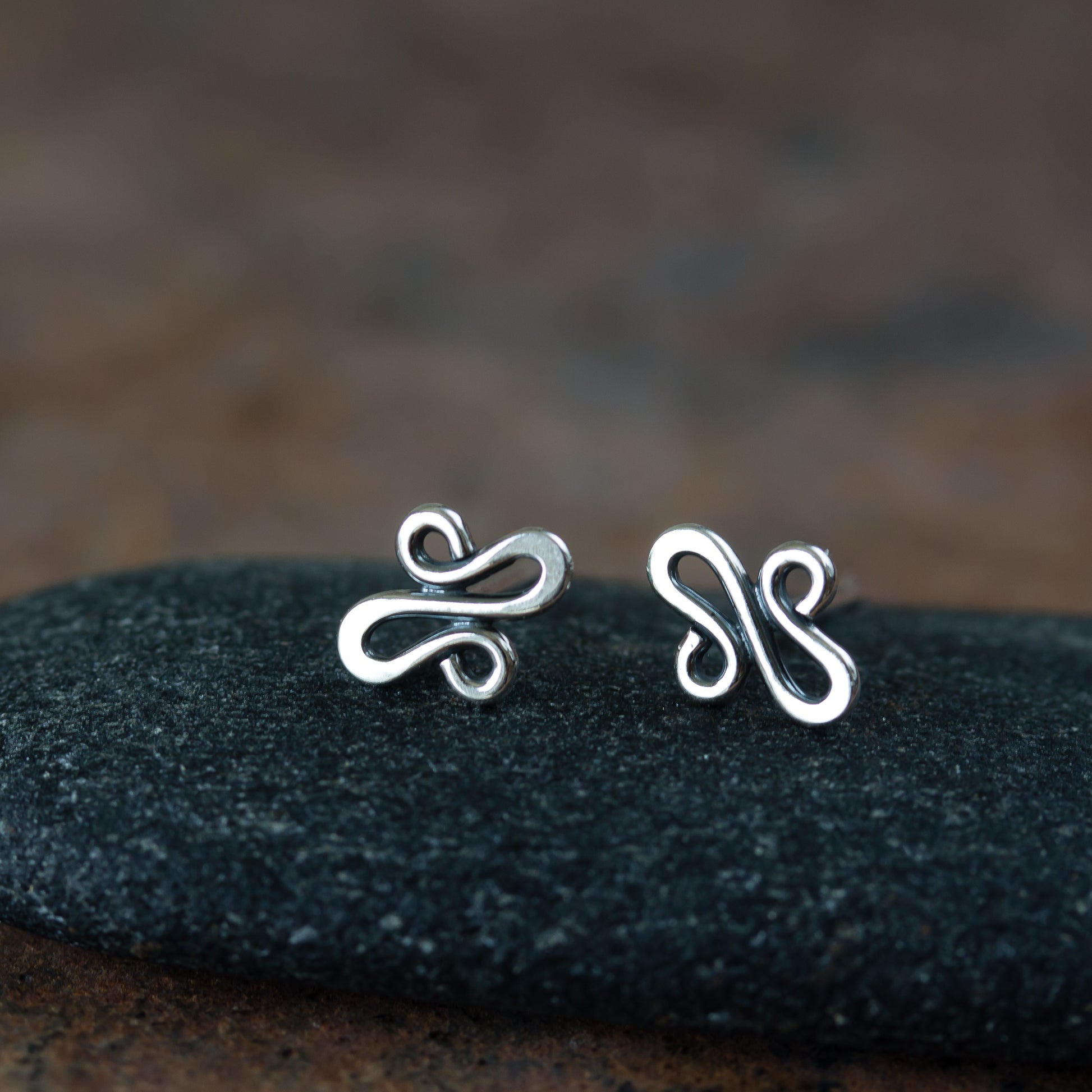 Abstract Tiny Squiggle Stud Earrings, Sterling Silver - jewelry by CookOnStrike