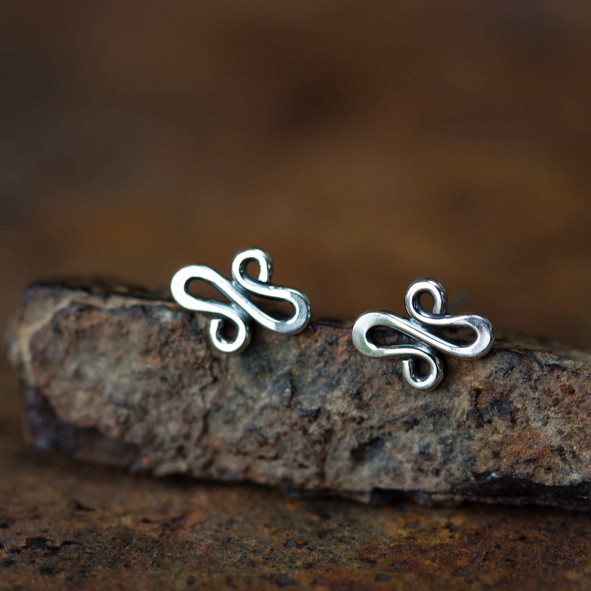 Abstract Tiny Squiggle Stud Earrings, Sterling Silver - jewelry by CookOnStrike