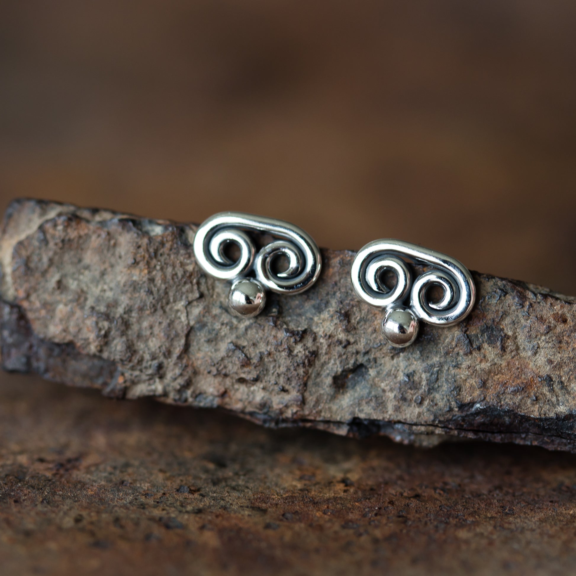 Tiny Double Spiral Stud Earrings, Sterling Silver - jewelry by CookOnStrike