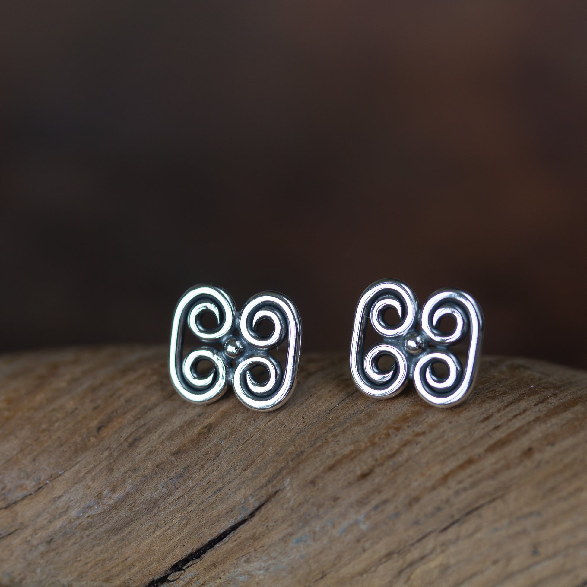Small Quadruple Spiral Ornament Stud Earrings, Sterling Silver - jewelry by CookOnStrike