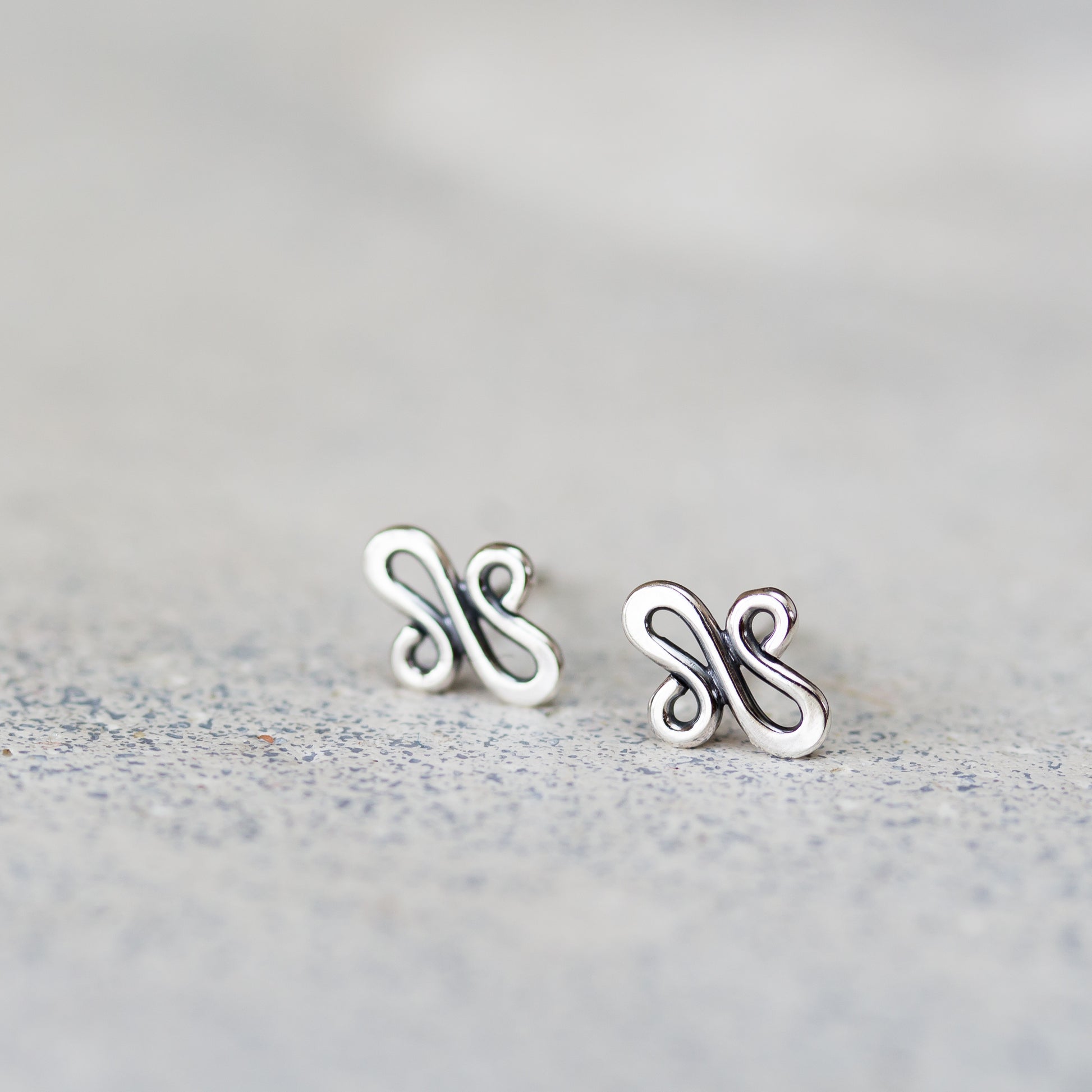 Abstract Tiny Squiggle Stud Earrings, Sterling Silver - jewelry by CookOnStrike