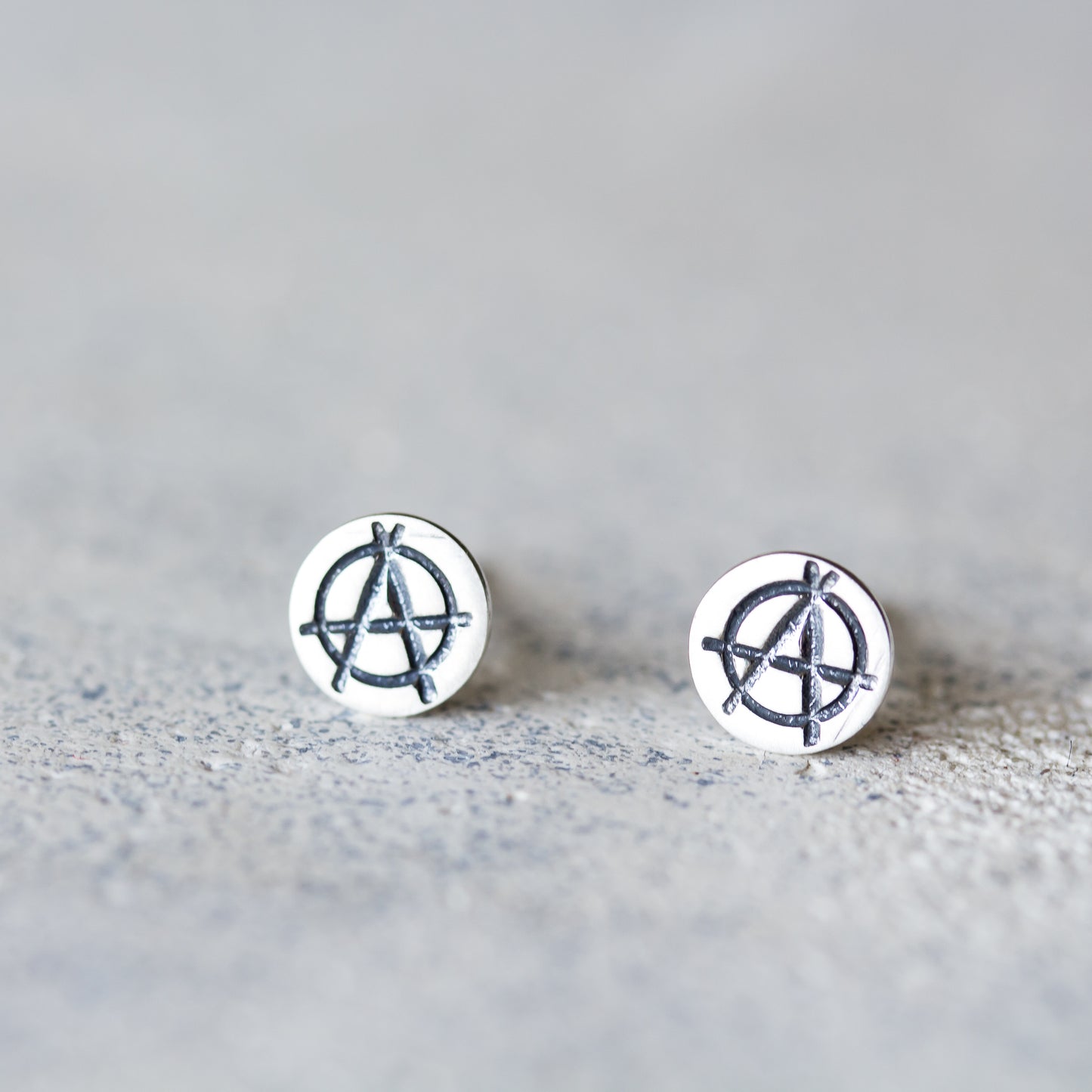 Punk Rock Anarchy Logo Stud Earrings, Hand Stamped Sterling Silver - jewelry by CookOnStrike