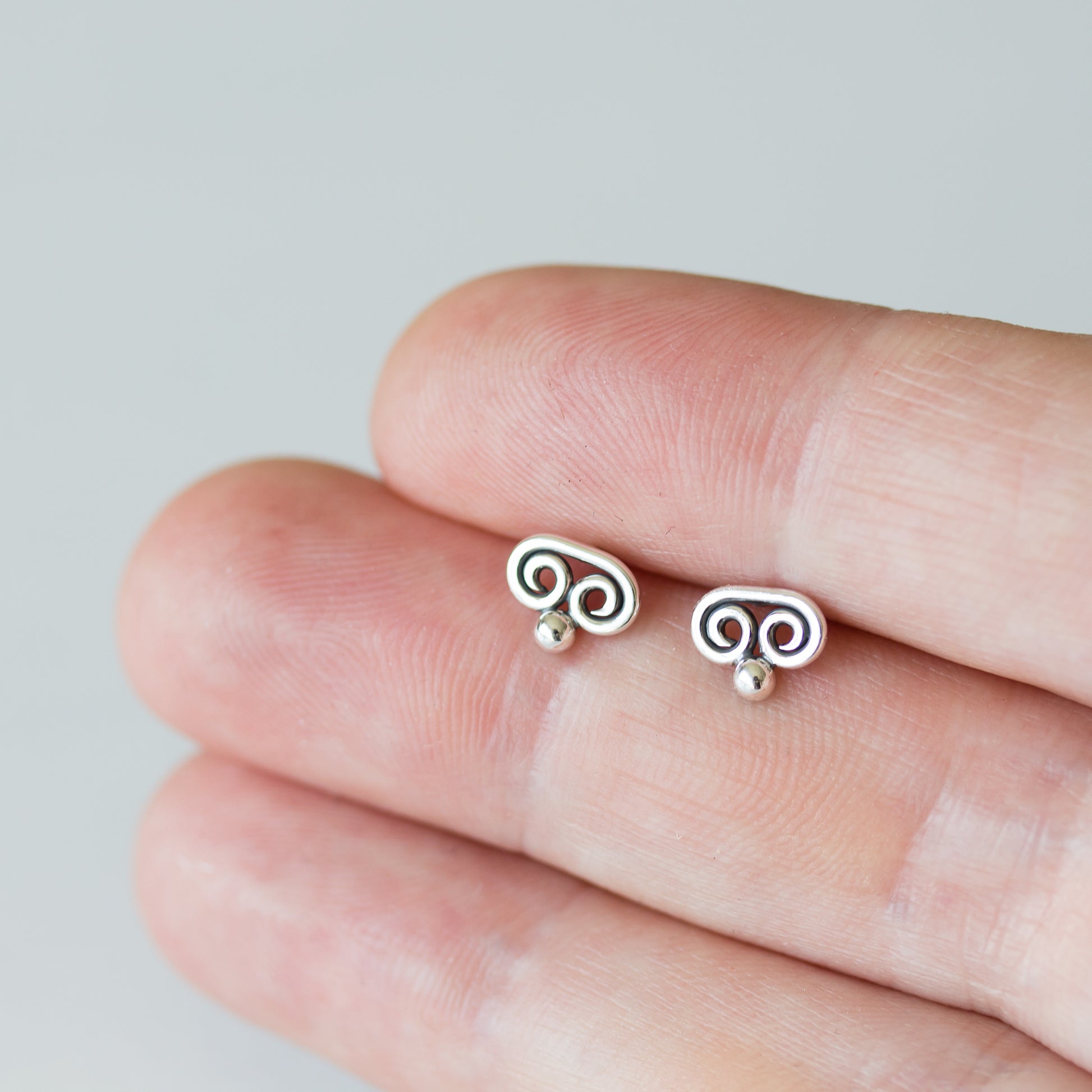 Tiny Double Spiral Stud Earrings, Sterling Silver - jewelry by CookOnStrike