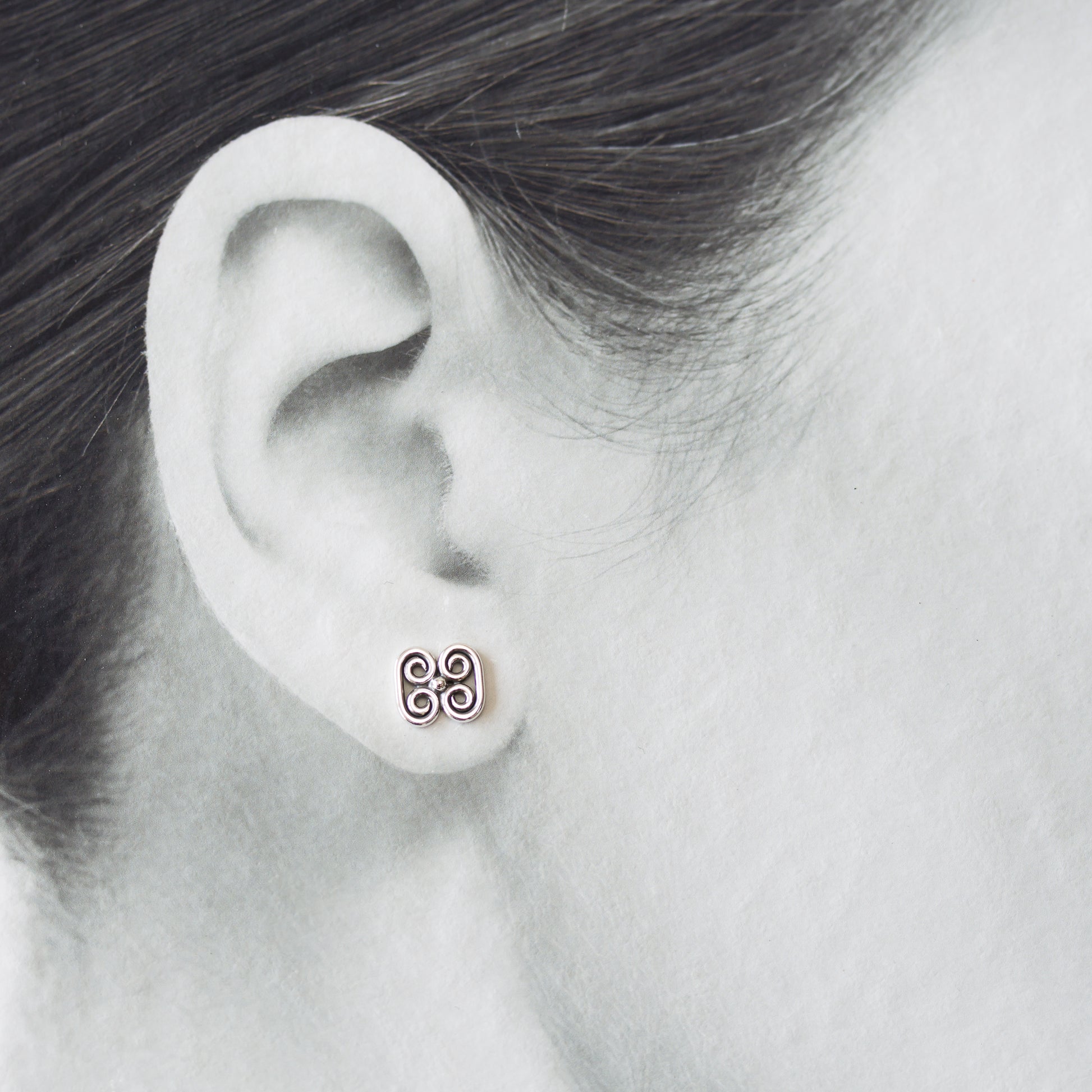 Small Quadruple Spiral Ornament Stud Earrings, Sterling Silver - jewelry by CookOnStrike