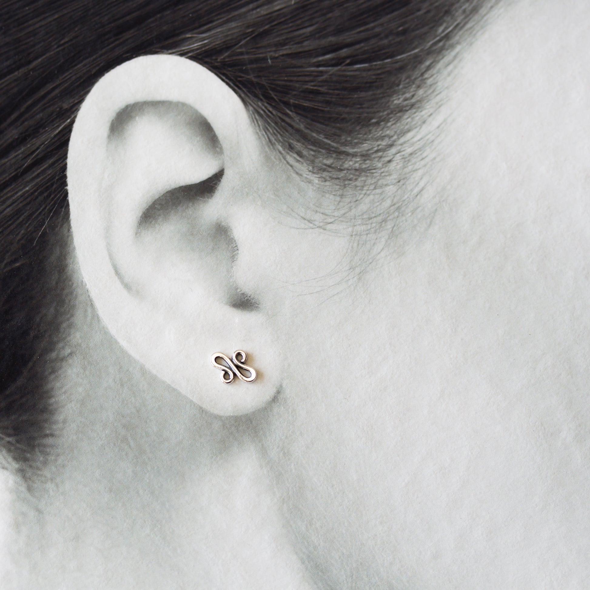 Abstract Tiny Squiggle Stud Earrings, Sterling Silver - jewelry by CookOnStrike