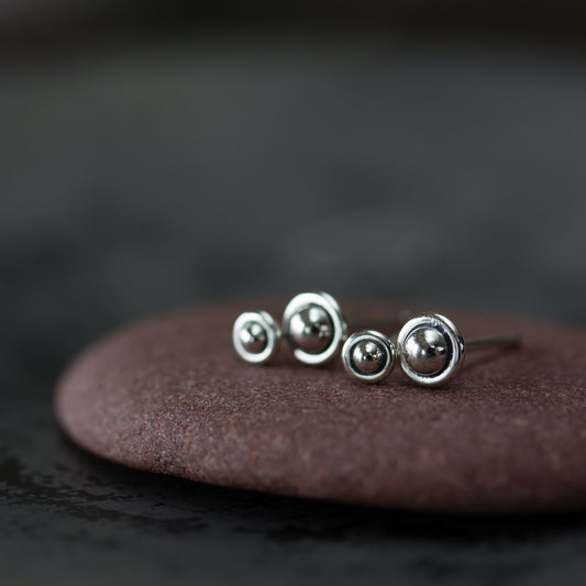 4.5mm and 3mm Ball in Circle "UFO" Studs, Double Piercing Set in Sterling Silver - CookOnStrike