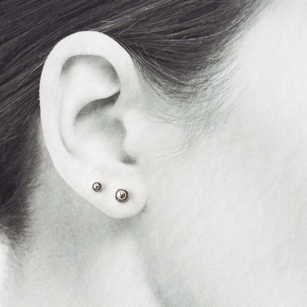 4.5mm and 3mm Ball in Circle "UFO" Studs, Double Piercing Set in Sterling Silver - CookOnStrike