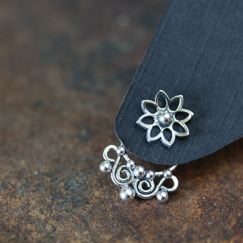 Unique Artisan Handmade Silver Ear Jacket Earrings - jewelry by CookOnStrike