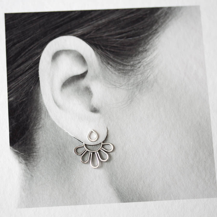 Modern Minimal Silver Petals Ear Jackets, Front And Back Earring Sets - jewelry by CookOnStrike