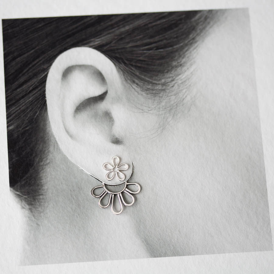 Modern Minimal Silver Petals Ear Jackets, Front And Back Earring Sets - jewelry by CookOnStrike