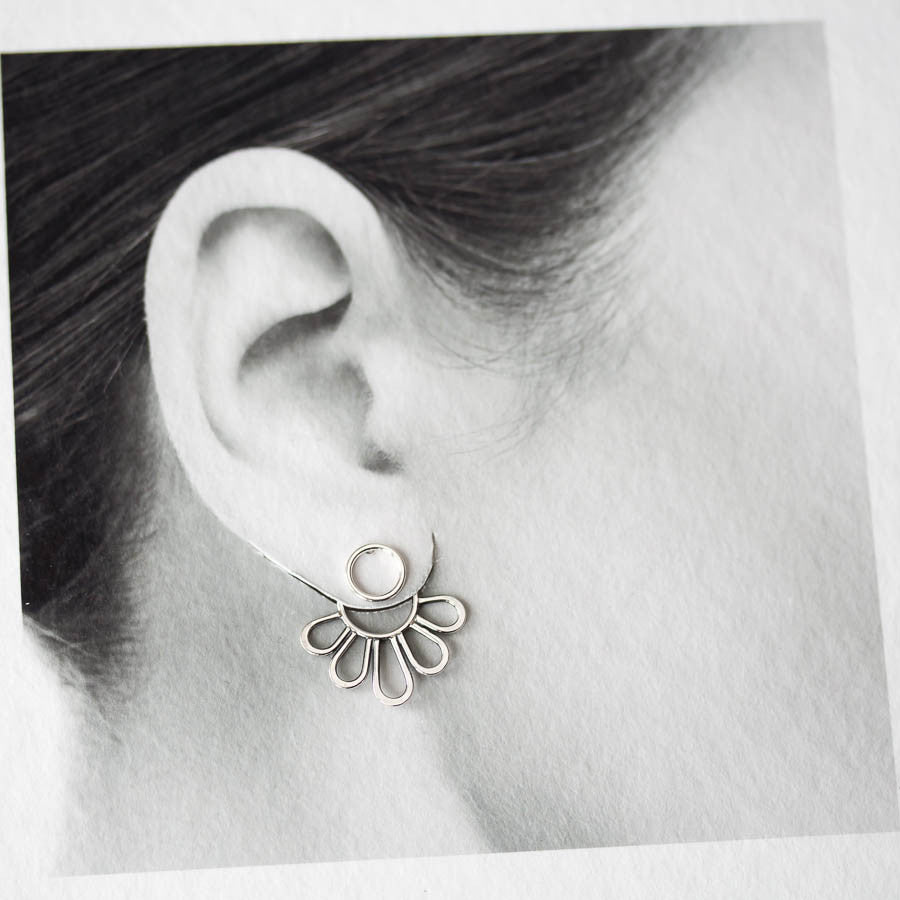 Modern Minimal Silver Petals Ear Jackets, Front And Back Earring Sets - jewelry by CookOnStrike