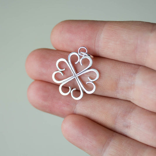 Good Luck Pendant, Small Four Leaf Clover Made of Silver Hearts - jewelry by CookOnStrike