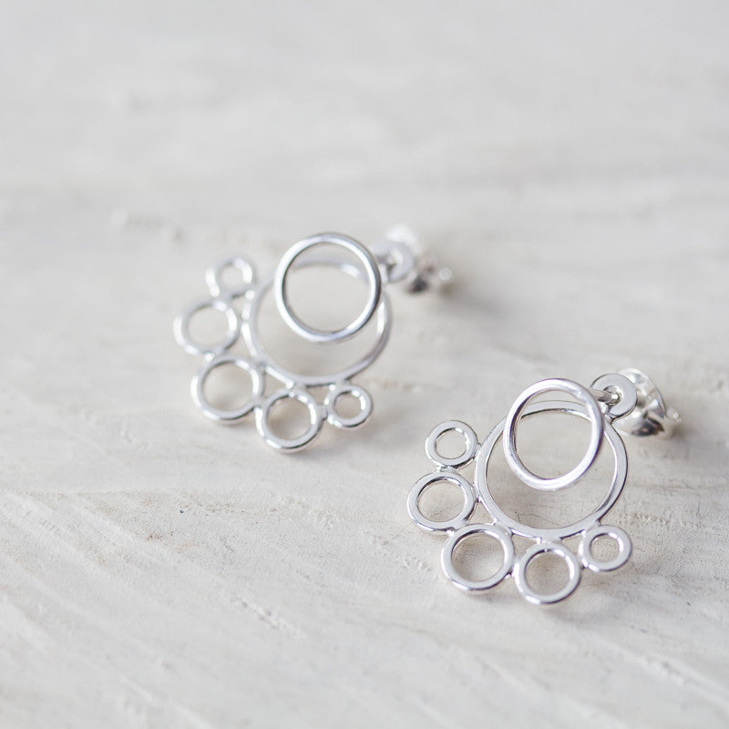 Geometric silver ear jacket earrings, minimalist solid sterling silver circles - jewelry by CookOnStrike