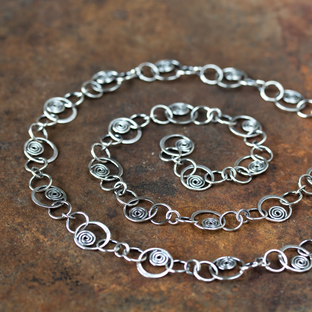 Spirals in Circles, Unique Silver Links Chain Necklace - jewelry by CookOnStrike