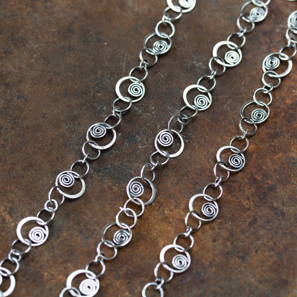 Spirals in Circles, Unique Silver Links Chain Necklace - jewelry by CookOnStrike