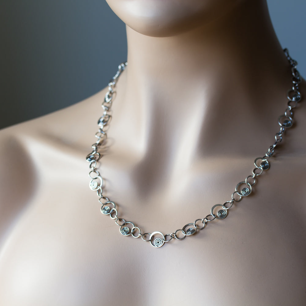 Spirals in Circles, Unique Silver Links Chain Necklace - jewelry by CookOnStrike