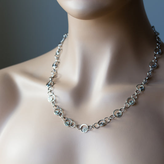 Spirals in Circles, Unique Silver Links Chain Necklace - jewelry by CookOnStrike
