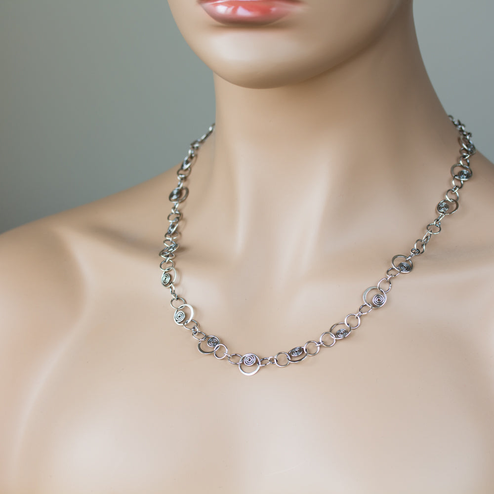 Spirals in Circles, Unique Silver Links Chain Necklace - jewelry by CookOnStrike