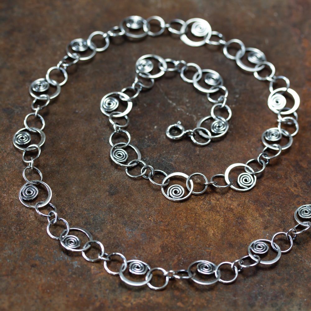 Spirals in Circles, Unique Silver Links Chain Necklace - jewelry by CookOnStrike