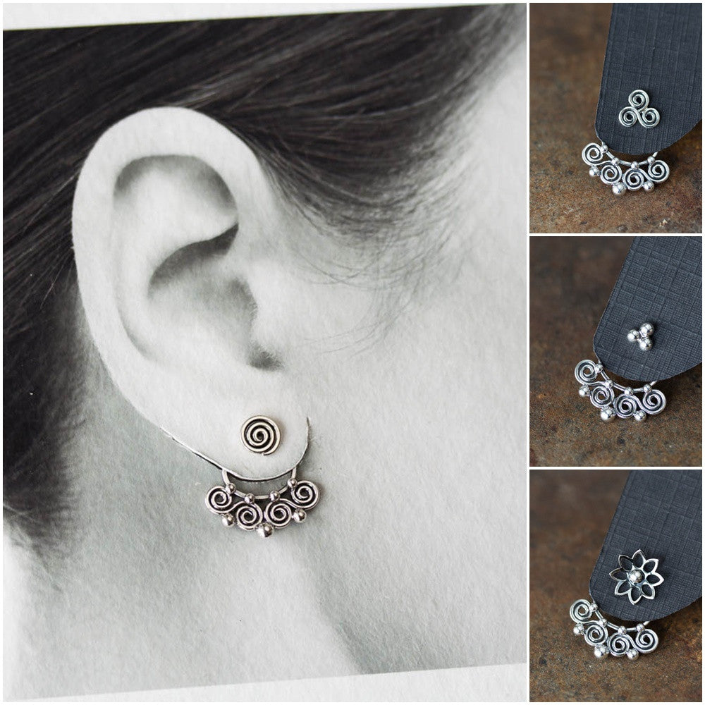 Celtic Style Ear Jackets with Mini Spirals, Sterling Silver - jewelry by CookOnStrike