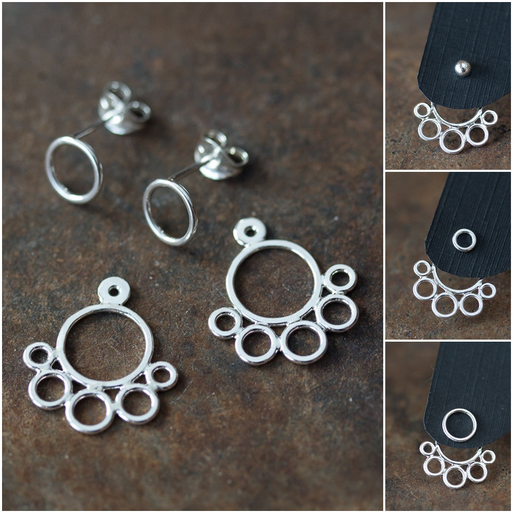 Geometric silver ear jacket earrings, minimalist solid sterling silver circles - jewelry by CookOnStrike