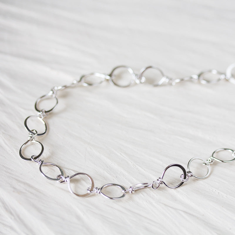 Medium Size Hammered Silver Links Chain, wire wrapped sterling silver necklace - jewelry by CookOnStrike