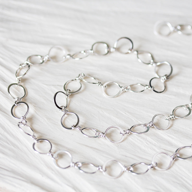 Medium Size Hammered Silver Links Chain, wire wrapped sterling silver necklace - jewelry by CookOnStrike