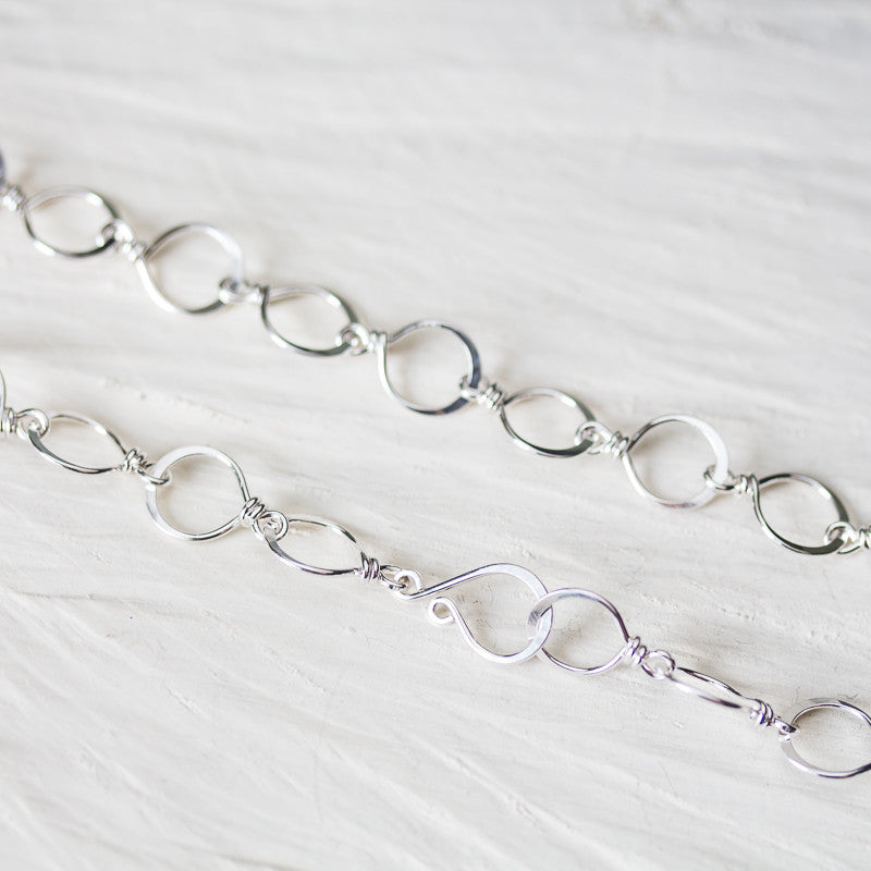 Medium Size Hammered Silver Links Chain, wire wrapped sterling silver necklace - jewelry by CookOnStrike