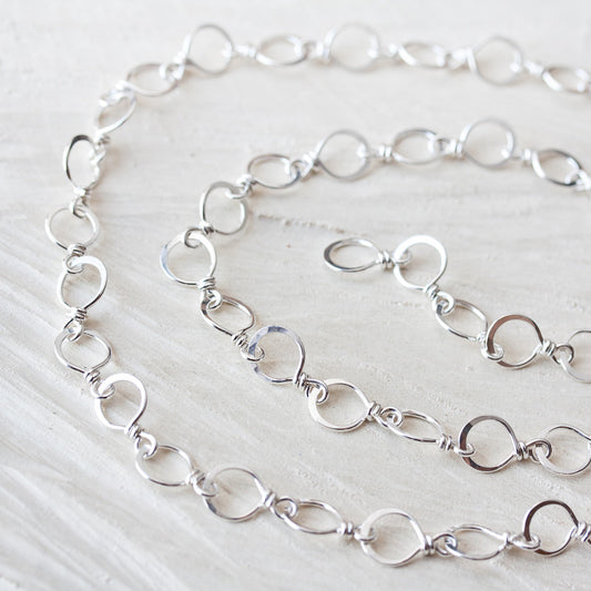 Handmade Wire Wrapped and Hammered Silver Links Chain Necklace - jewelry by CookOnStrike