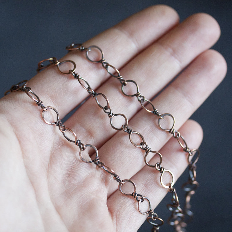 Handmade Wire Wrapped Hammered Copper Links Chain - jewelry by CookOnStrike