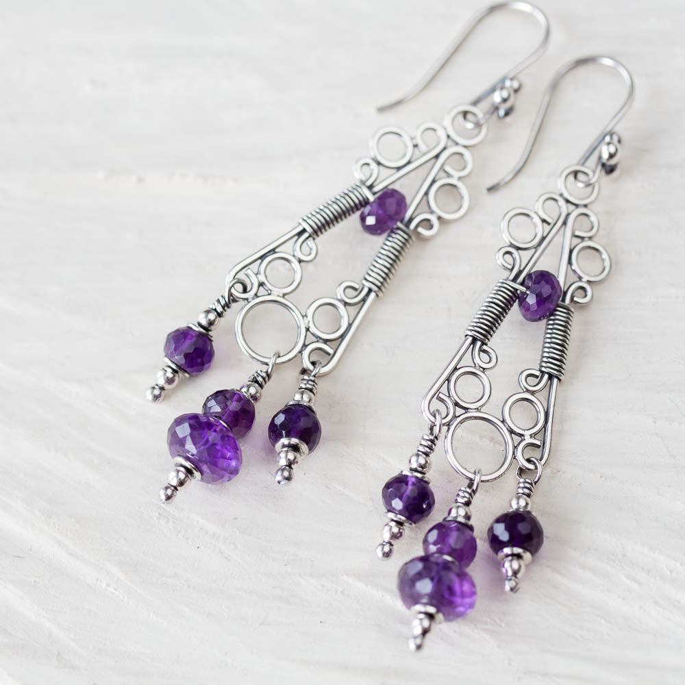 Amethyst Chandelier Earrings, Natural Faceted Stones, Sterling Silver - jewelry by CookOnStrike