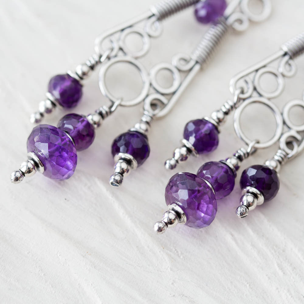 Amethyst Chandelier Earrings, Natural Faceted Stones, Sterling Silver - jewelry by CookOnStrike