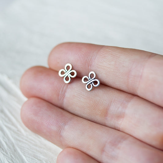 Small Celtic Knot Earrings, Tiny four leaf clover studs - jewelry by CookOnStrike