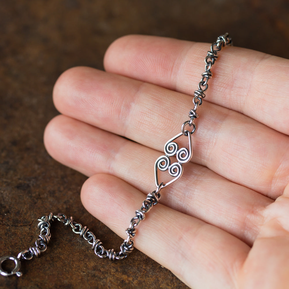 Silver Chain Bracelet With Celtic Hearts Ornament - jewelry by CookOnStrike