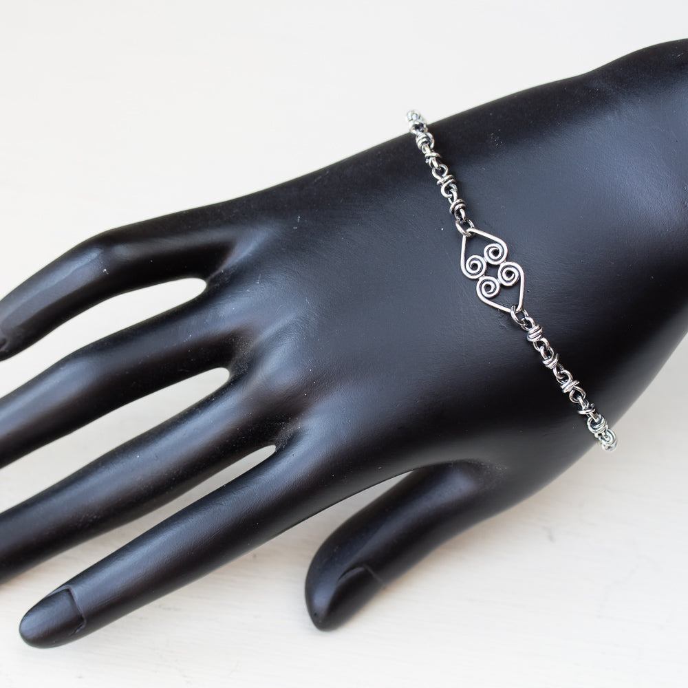 Silver Chain Bracelet With Celtic Hearts Ornament - jewelry by CookOnStrike