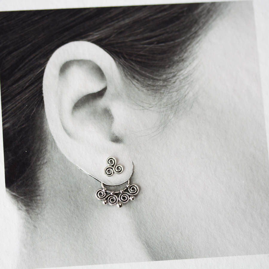 Celtic Style Ear Jackets with Mini Spirals, Sterling Silver - jewelry by CookOnStrike